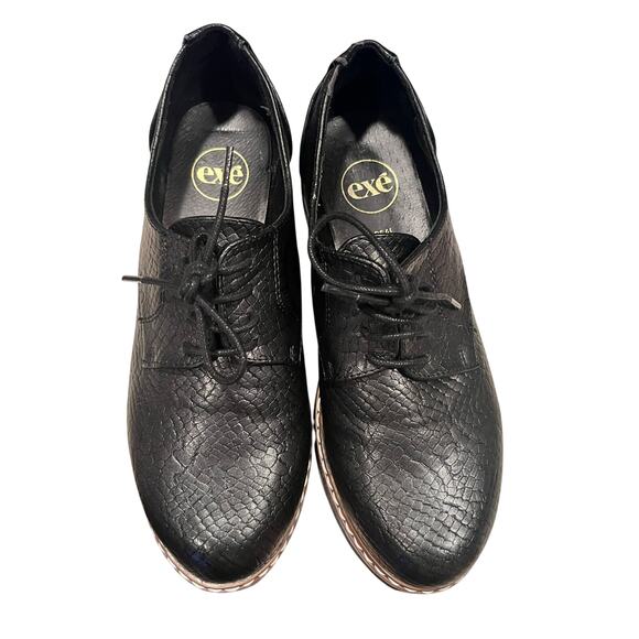 EXE Black Leather Platform Oxford Shoes Womens US 7 Chunky Lug Sole Professional - Picture 6 of 11